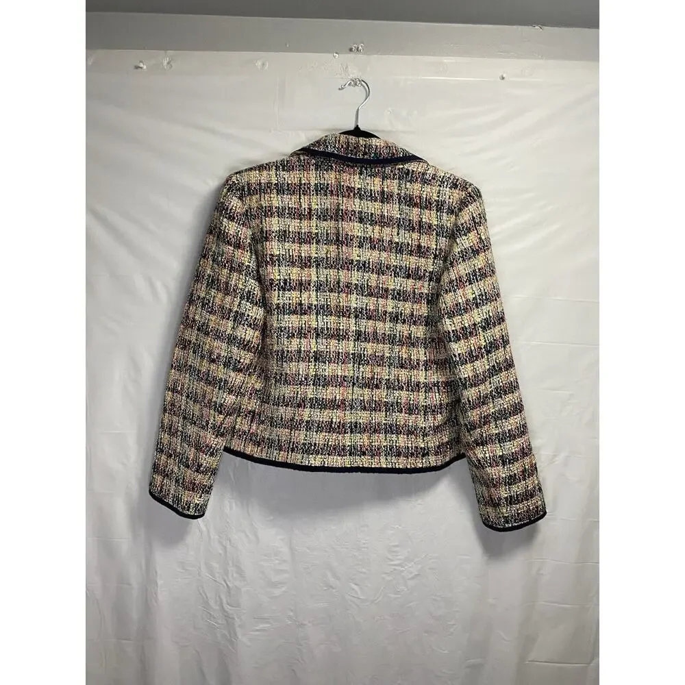 Talbots Colorful Tweed Preppy Cute Work Blazer Size 8 Pockets Lined Dbl Breasted